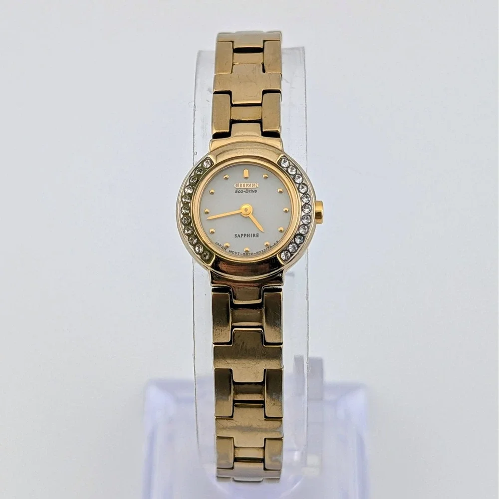 Citizen Eco-Drive Silhouette Swarovski White MOP Sapphire Gold G620-S017599 6
